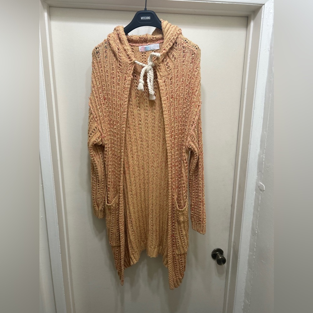 Free People Beach Club Hoodie Long Cardigan Knit Cover Up Resort Womens Size S